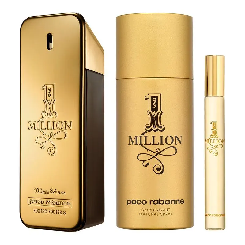 Kit Perfume 1 Million Eau De Toilette Masculino Paco Rabanne 100ml + Desodorante 150ml + Travel Size 10ml