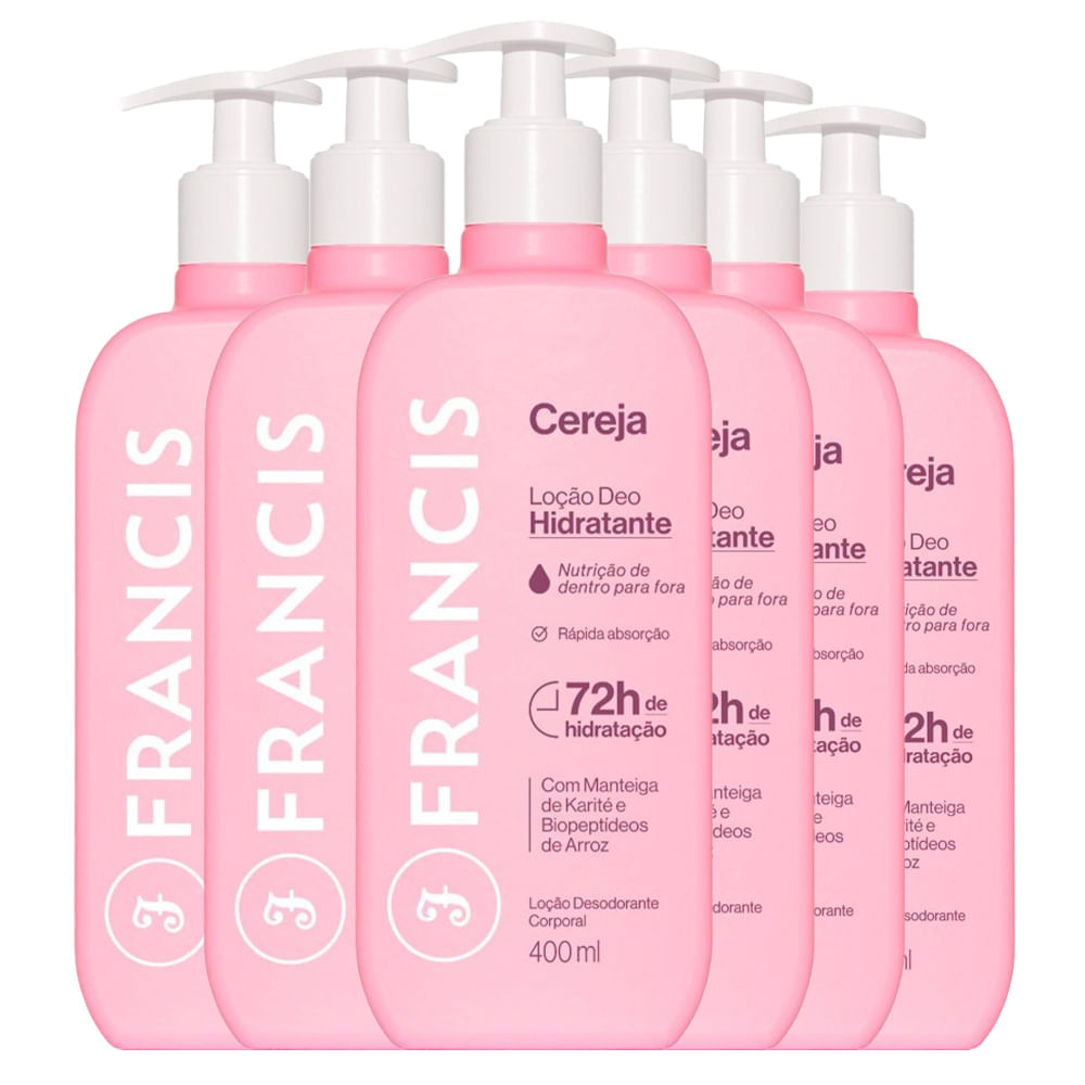 Kit Loção Hidratante Francis Cereja 400ml  6 Unidades