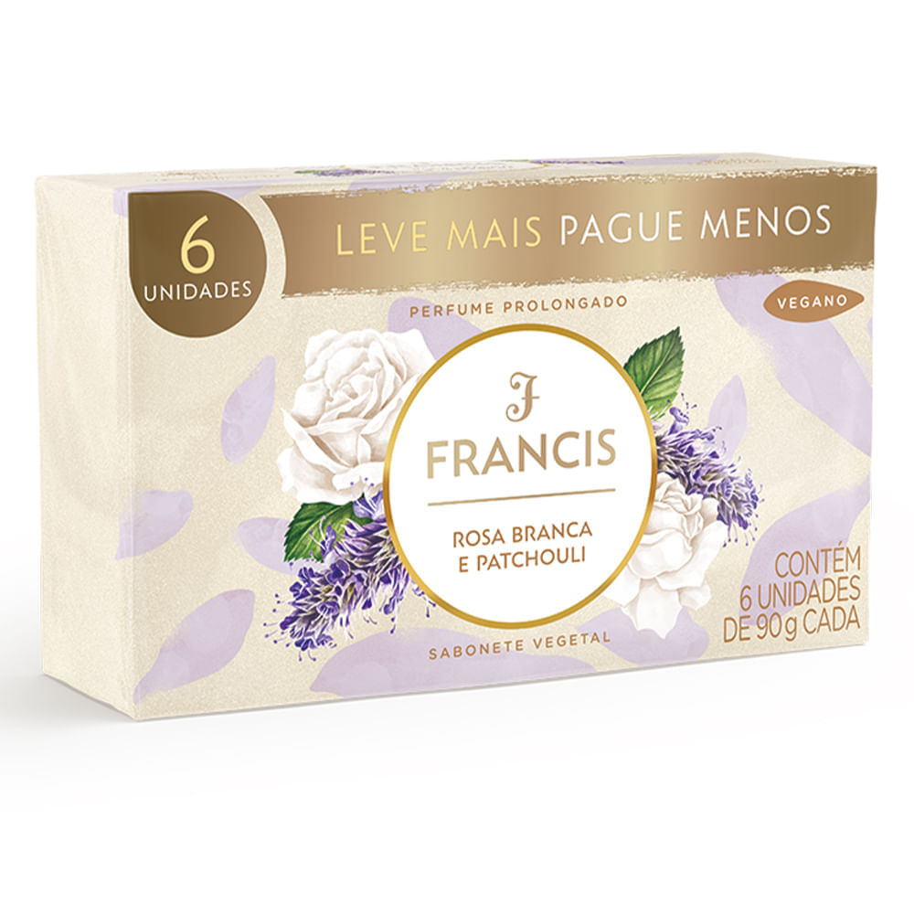 Kit Sabonete Em Barra Francis Rosa Branca E Patchouli 90g 6 Unidades