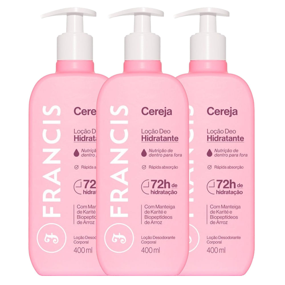 Kit Loção Hidratante Francis Cereja 400ml  3 Unidades
