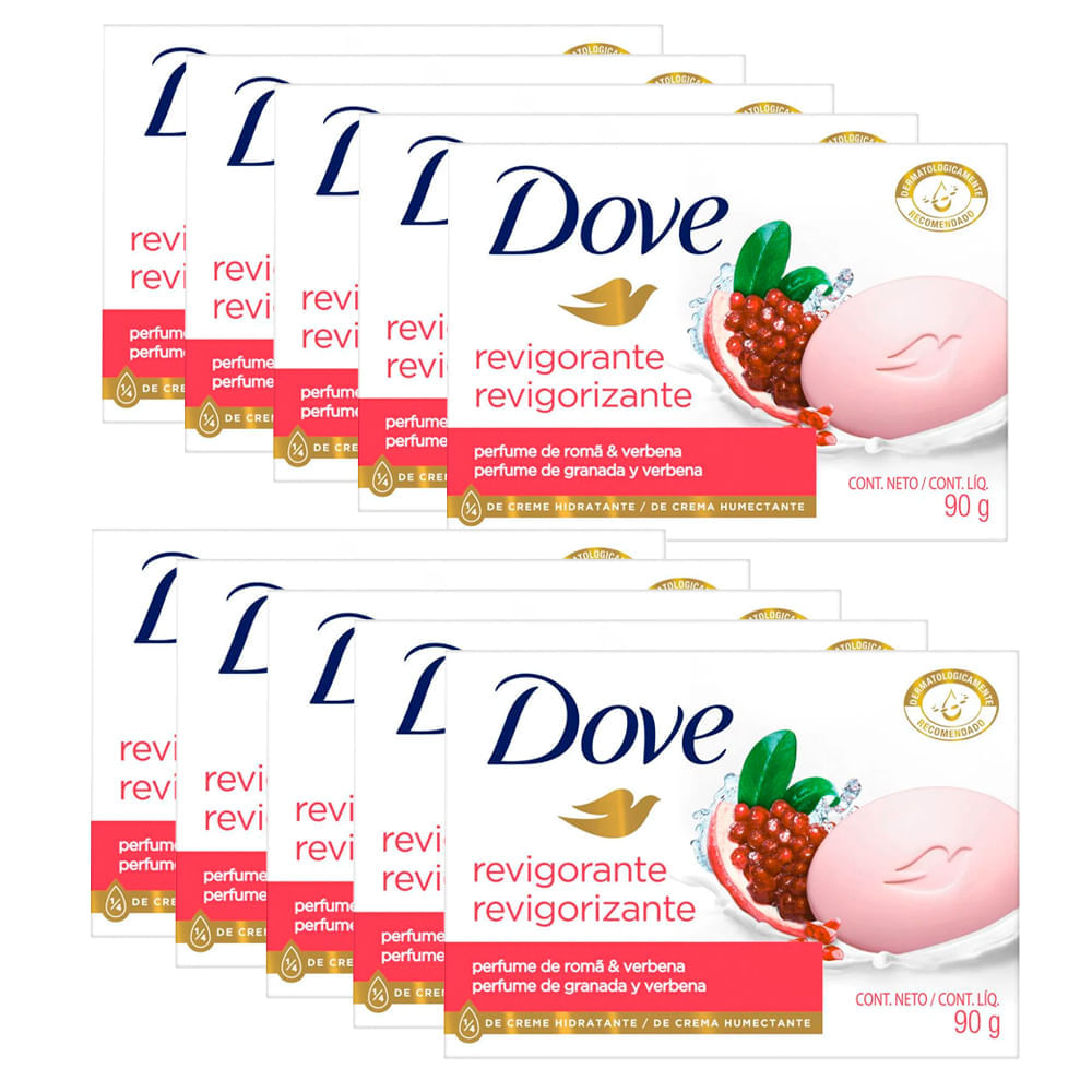 Kit Sabonete Em Barra Dove Revigorante Go Fresh Romã E Verbena 90g 10 Unidades