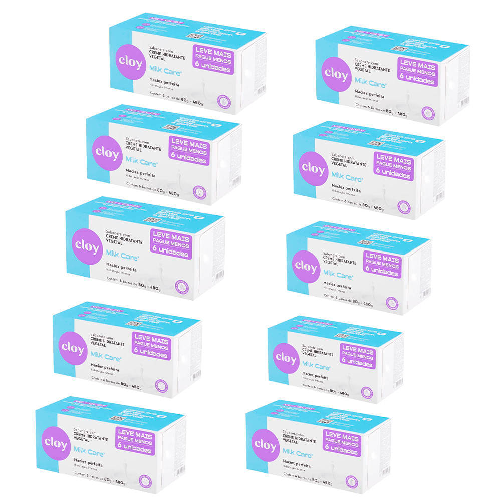 Kit 10 Pacotes De Sabonetes Ultra Hidratante Cloy Beauty Milk Care 80g 6 Unidades