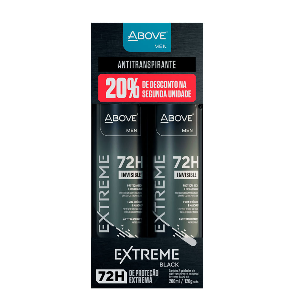 Kit Desodorante Aerossol Above Extreme Black Com 2 Unidades 200ml