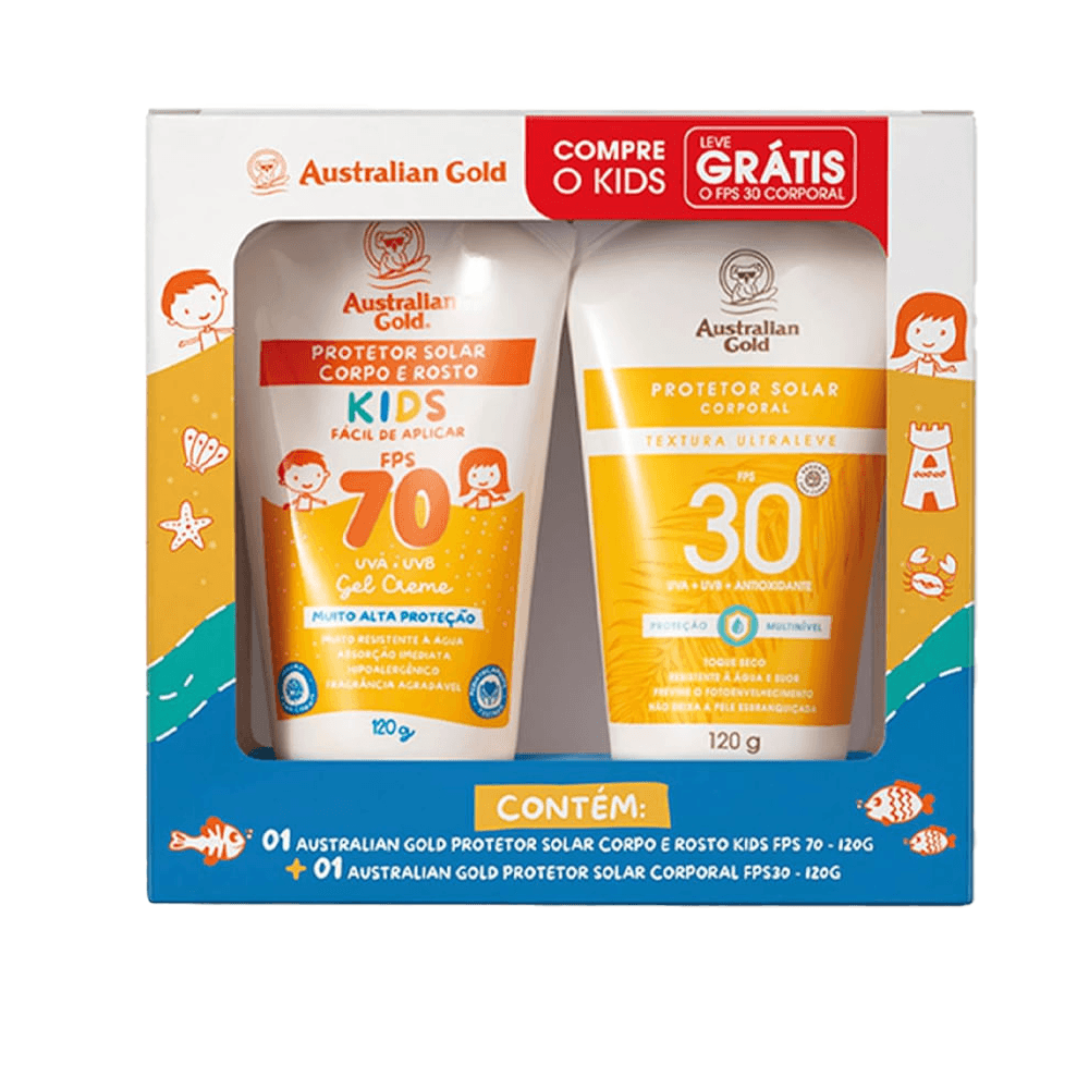 Kit Protetor Solar Australian Gold Kids Fps70 + Protetor Solar Kids  Fps 30