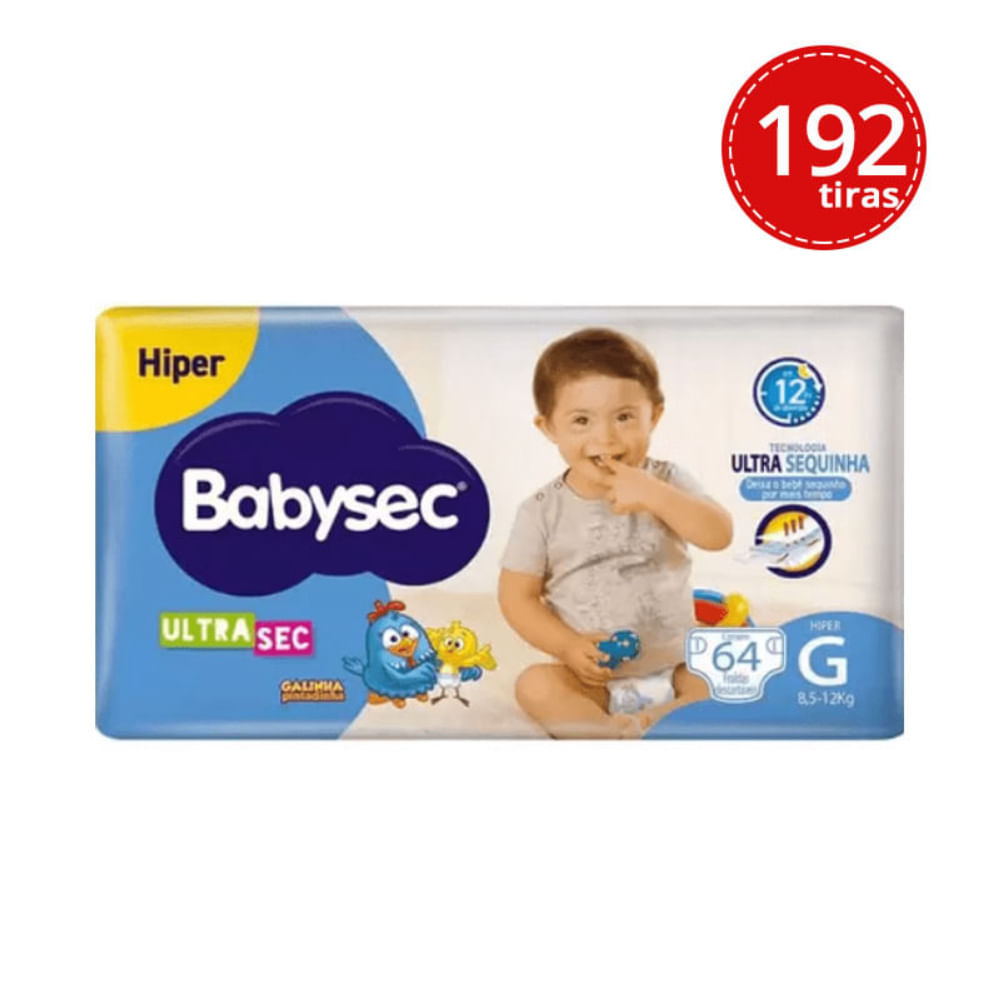 Kit 3 Pacotes De Fralda Descartável Babysec Ultrasec Hiper Tamanho G 64 Unidades Cada