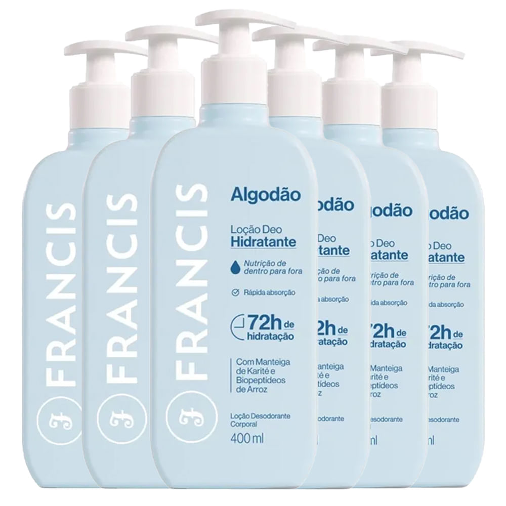 Kit Loção Hidratante Francis Algodão 400ml - 6 Unidades