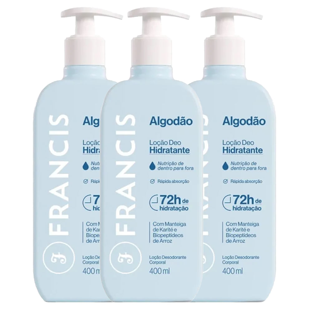 Kit Loção Hidratante Francis Algodão 400ml 3 Unidades