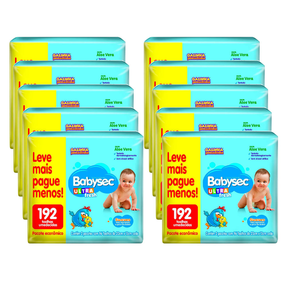 Kit 10 Toalhas Umedecida Babysec Galinha Pintadinha Com 192 Unidades