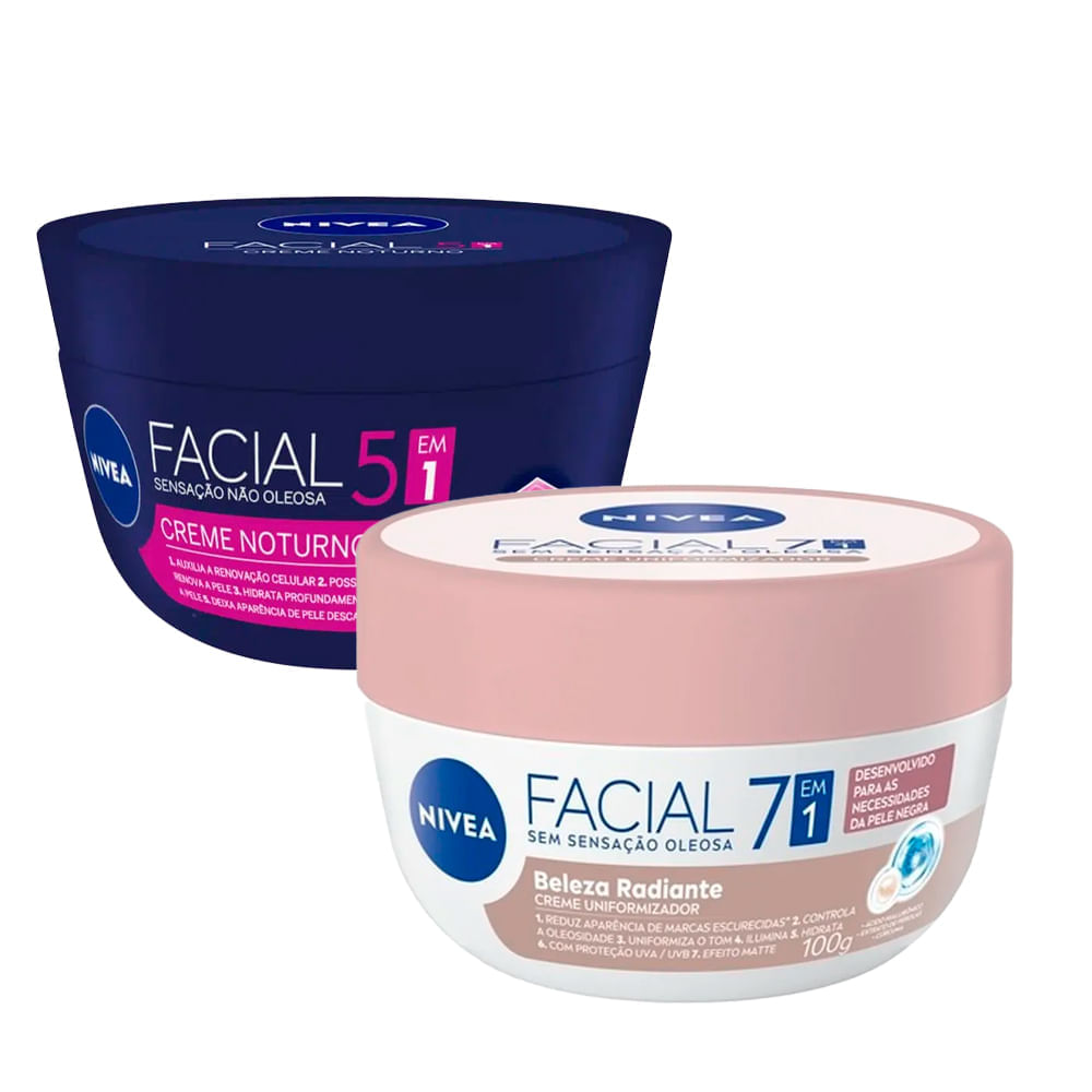 Kit Creme Hidratante Facial Nívea Noturno E Creme Hidratante Facial Nívea Pele Negra 100g