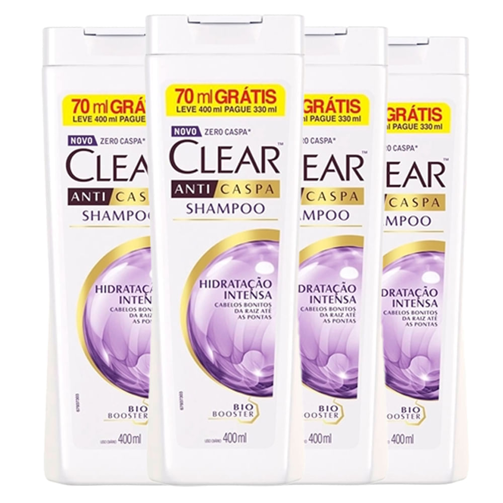 Kit Shampoo Clear Anticaspa Hidratação Intensa Leve 400ml Pague 330ml - 4 Unidades