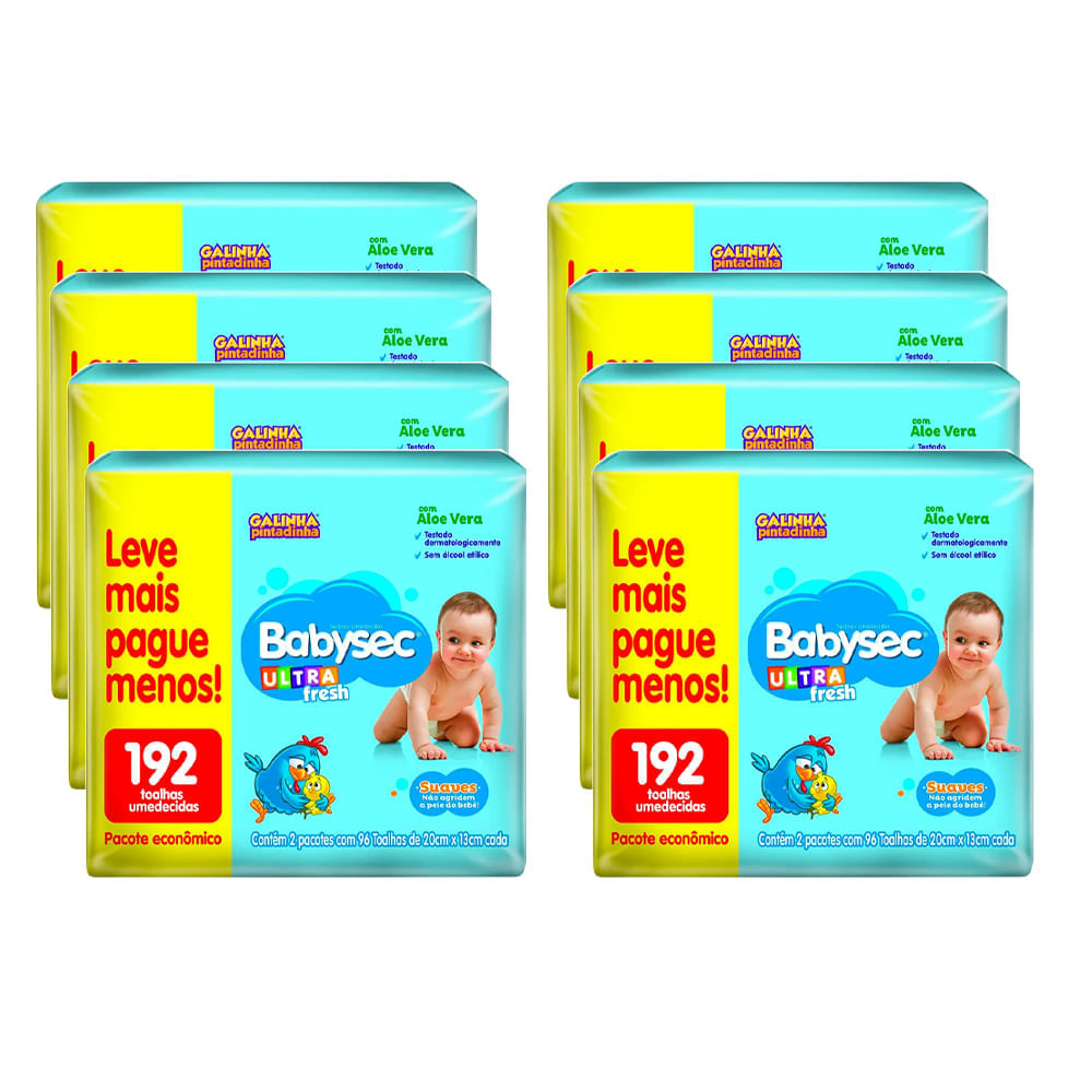 Kit 8 Toalhas Umedecida Babysec Galinha Pintadinha Com 192 Unidades