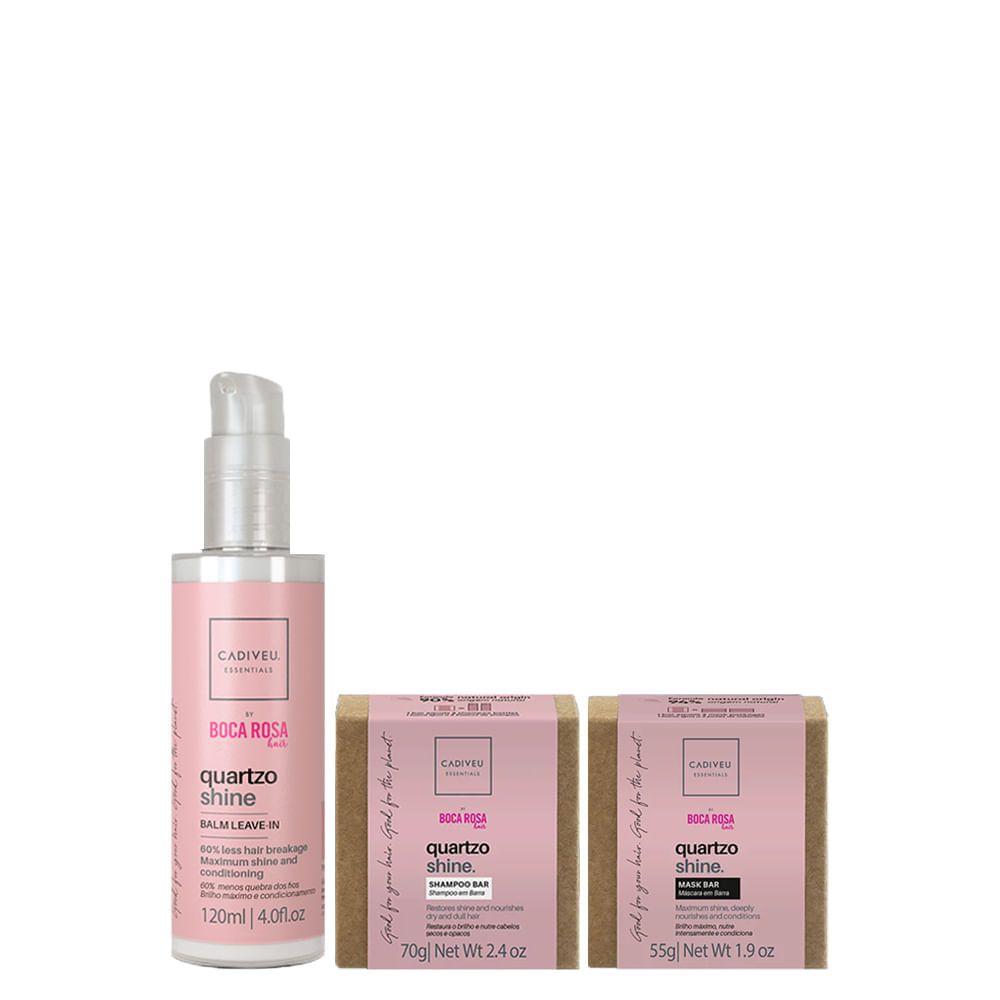 Kit Cadiveu Essentials  Quartzo Shine - Shampoo em Barra 70 g + Máscara de Nutrição em Barra 55 g + Leave-in  120 ml