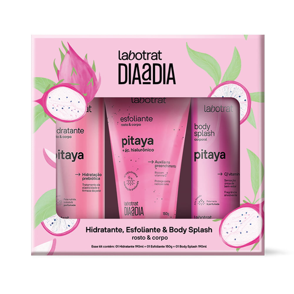 Kit Banho Labotrat Dia A Dia Pitaya Body Splash 190ml + Hidratante Rosto e Corpo 190ml + Esfoliante Rosto e Corpo 150g