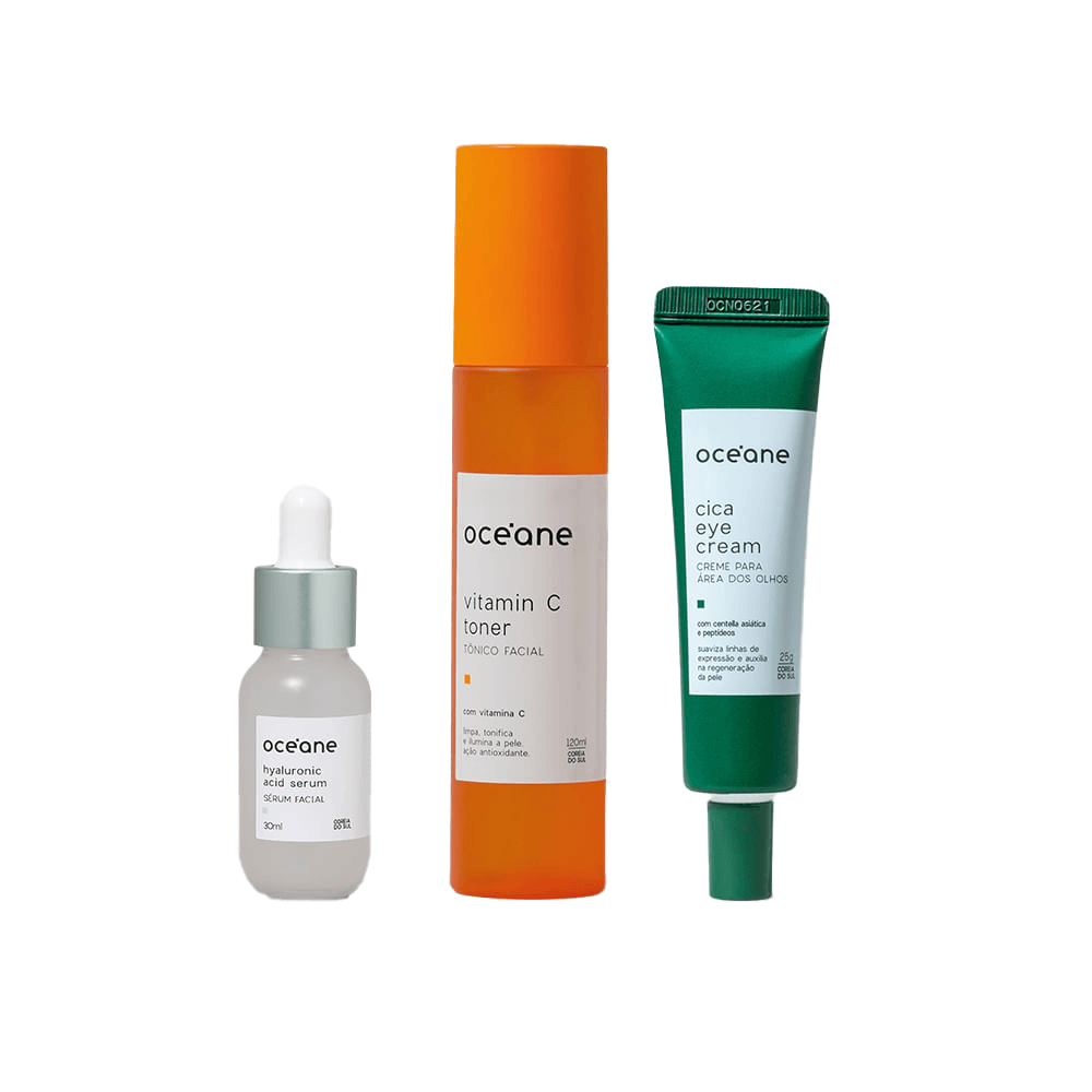 Kit Sérum Facial Com Ácido Hialurônico + Creme Para Área Dos Olhos + Tônico Facial