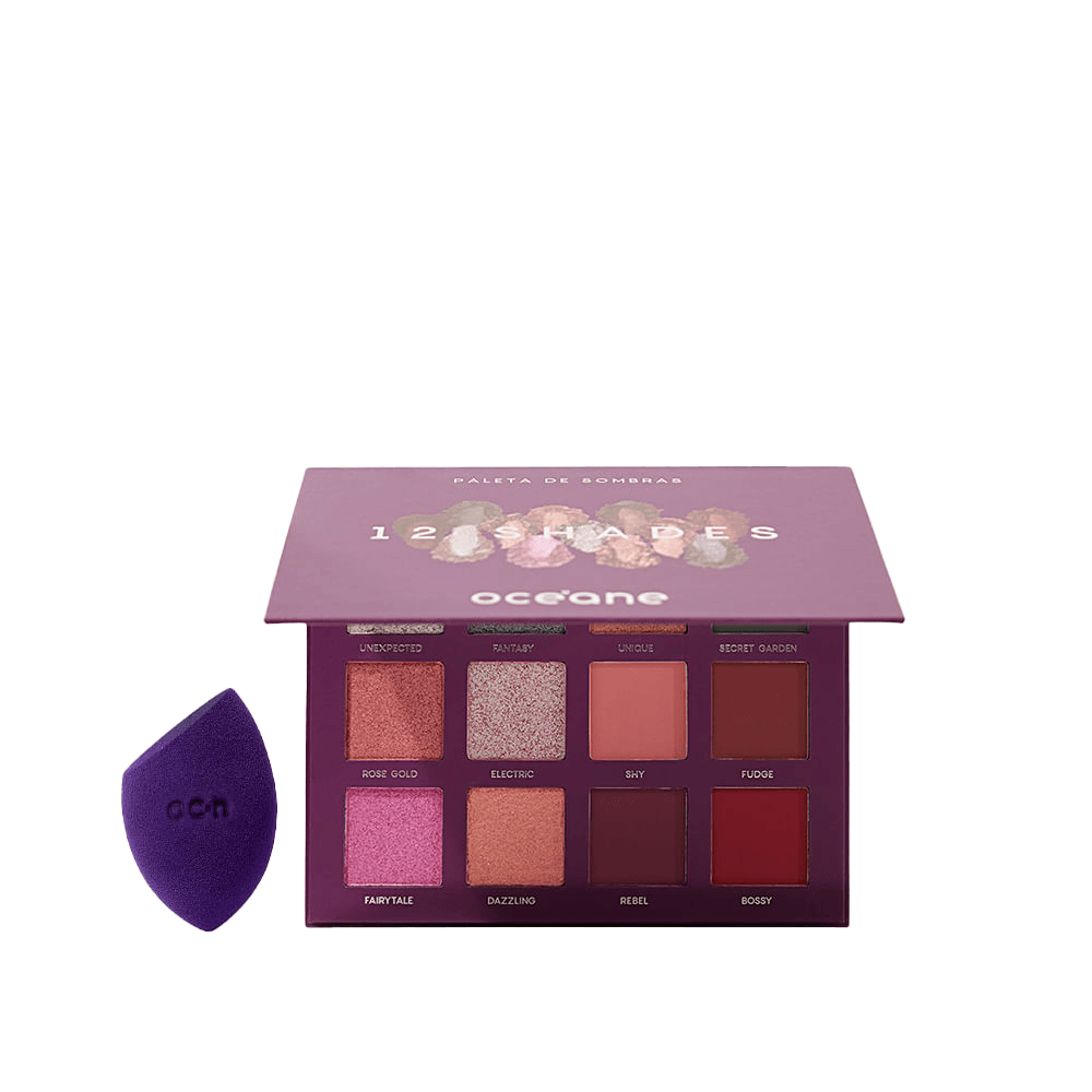 Kit Paleta de Sombras 12 Shades + Flat Blend Roxa Océane Purple
