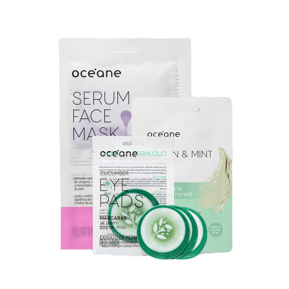 Kit Máscara Facial de Limão e Hortelã + Máscara para Olhos de Pepino + Máscara Facial com Retinol
