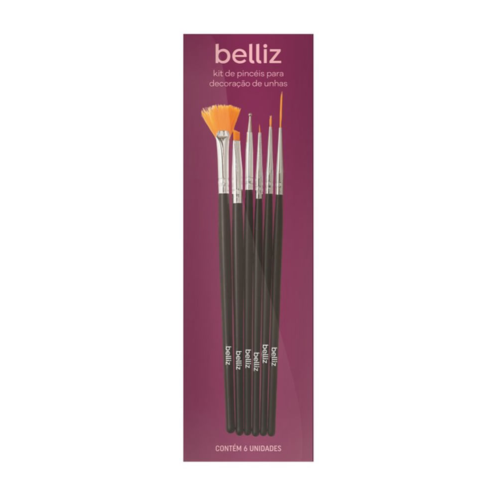Kit de Pincéis para Decoração de Unhas Belliz 6 Unid
