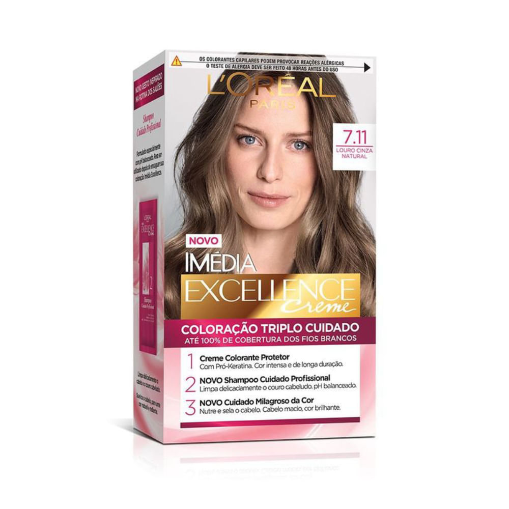 Loreal Tintura Permanente Imédia Excellence Creme 7.11 Louro Cinza Natural