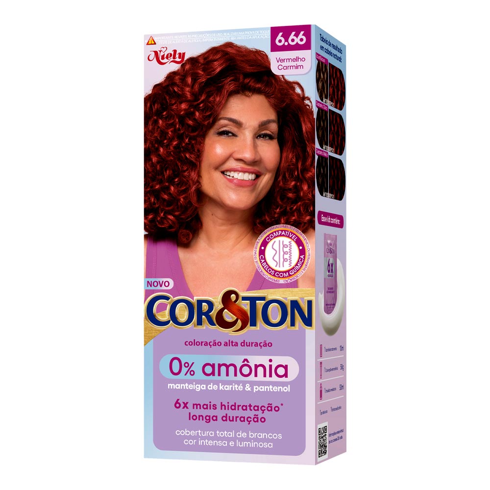 Niely Coloração Cor&Ton 0% Amônia 6.66 Vermelho Carmim 175g