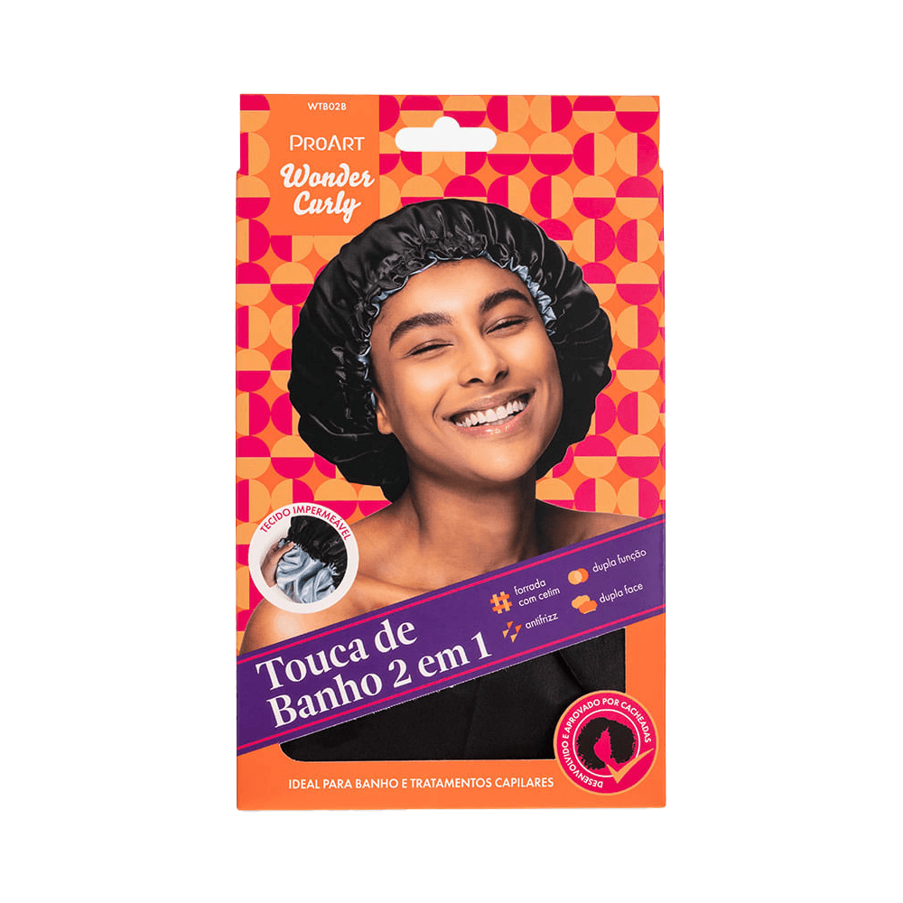 Touca De Banho Cetim 2 Em 1 Proart Preta E Azul