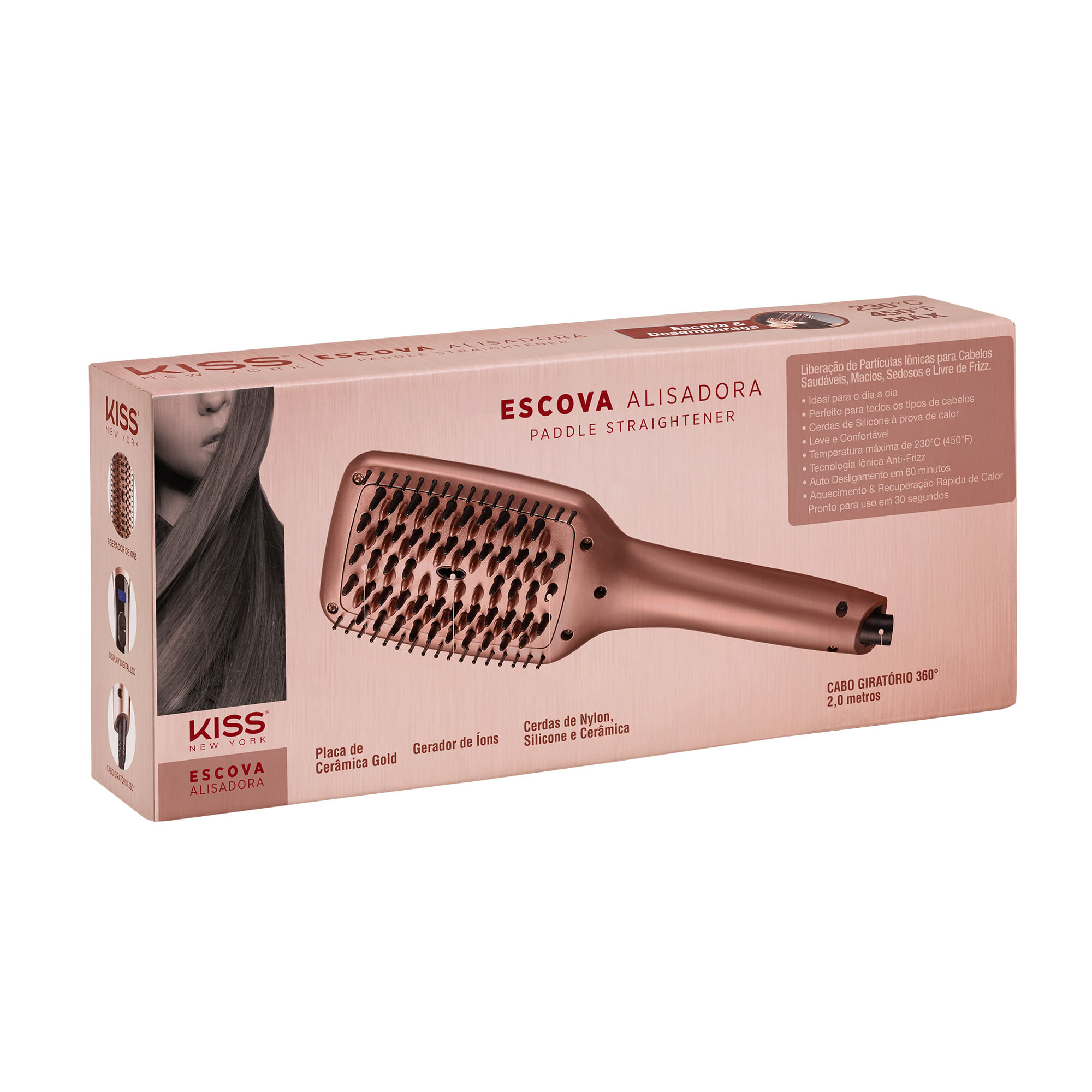Escova Alisadora Linha Gold Edition Bivolt Kiss New York