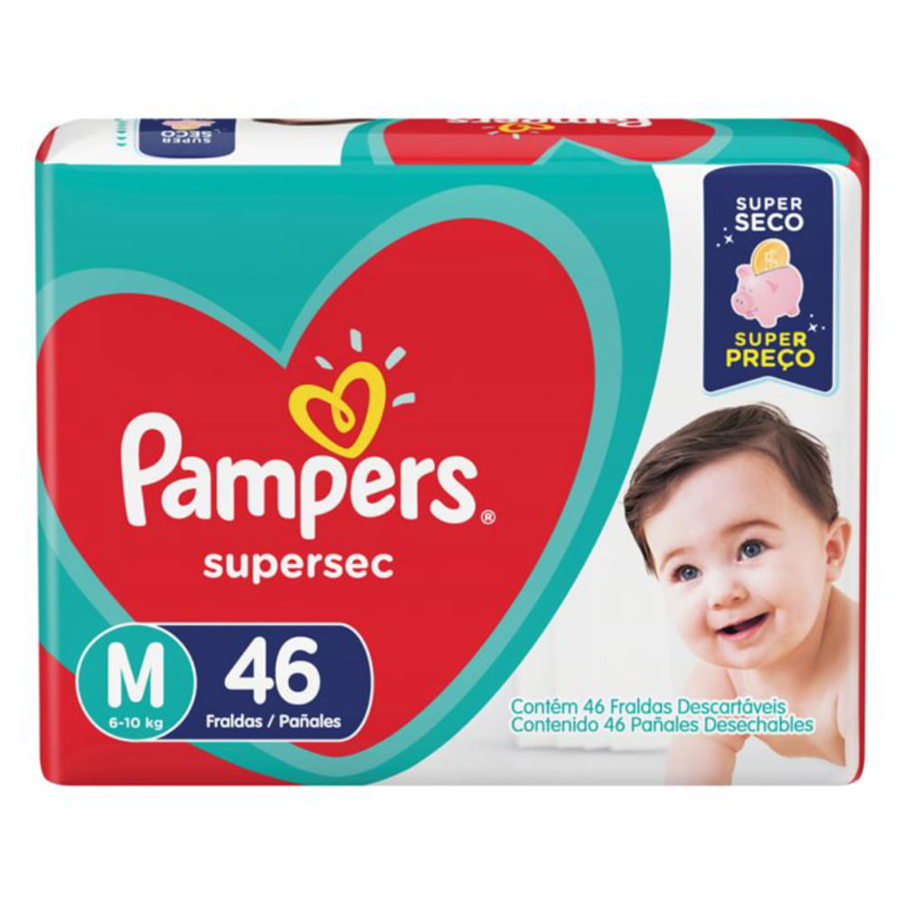 Fraldas Pampers Super Sec Med Com 46 Unidades P