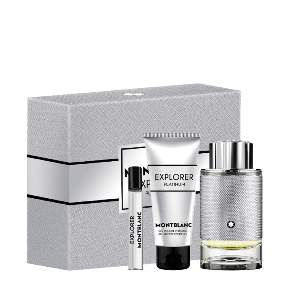 Kit Montblanc Explorer Platinum Masculino Eau de Parfum 100ml +  Eau de Parfum 7,5ml + Shower Gel 100ml