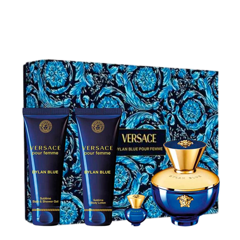 Kit Versace Dylan Blue Pour Femme Eau De Parfum 100ml + Body Lotion 100ml + Shower Gel 100ml + Miniatura