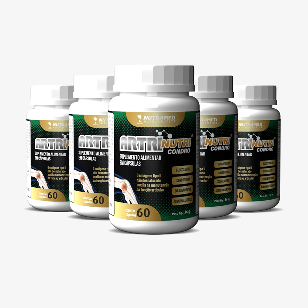 Kit 5 unidades Artrinutri Condro (Condroitina +Colágeno T2 +Glucosamina + Á. Hialurônico) 60 cápsulas
