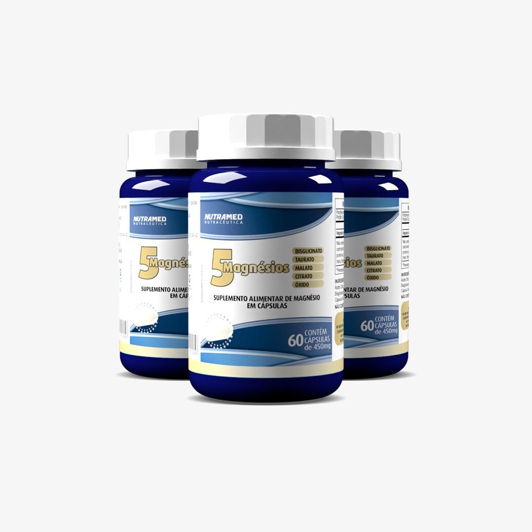 Kit 3 Unidades 5 Magnésios  60 Cápsulas
