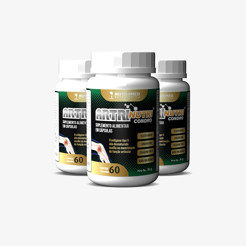 Kit 3 unidades Artrinutri Condro (Condroitina Colágeno T2 Glucosamina Á. Hialurônico) 60 cápsulas