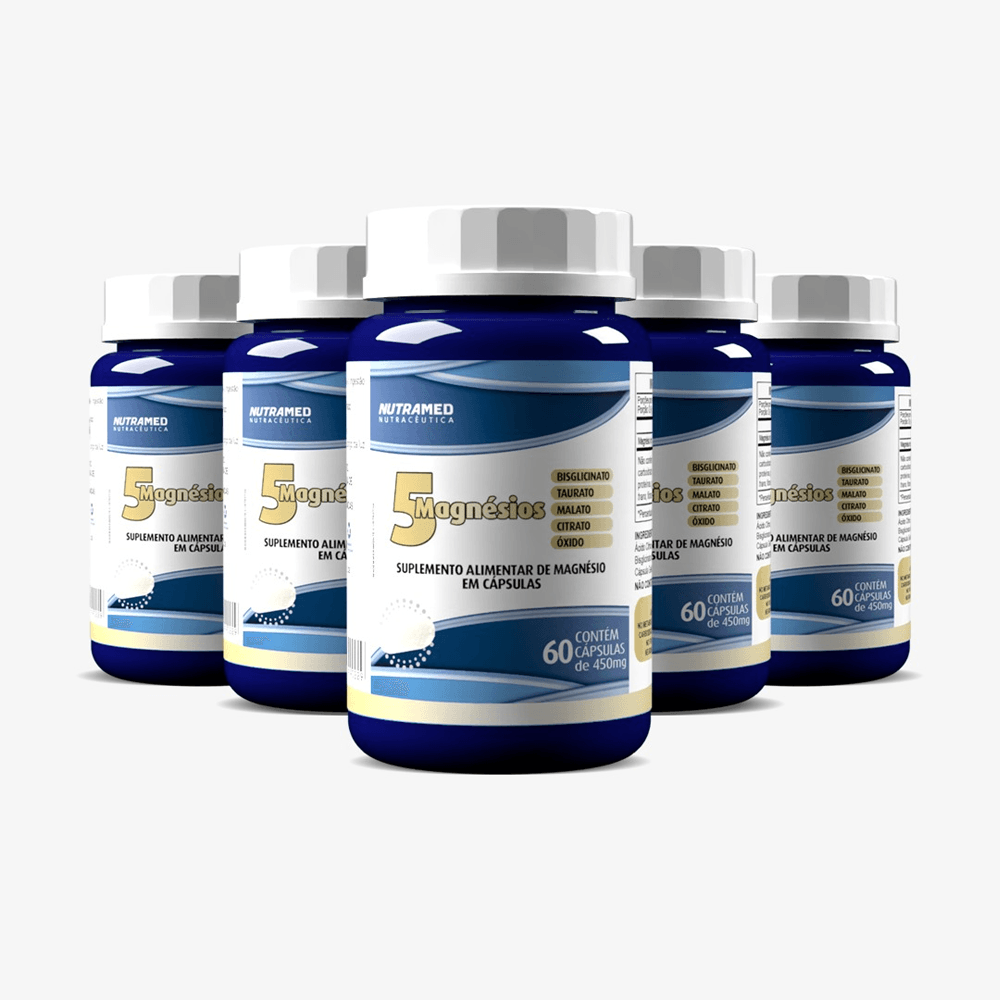 Kit 5 Unidades 5 Magnésios 60 Cápsulas