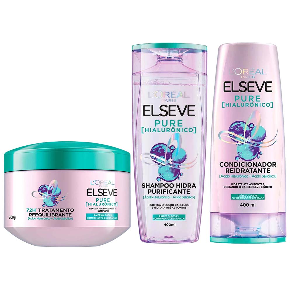 Elseve Pure Hialurônico Kit Shampoo + Condicionador + Creme de Tratamento