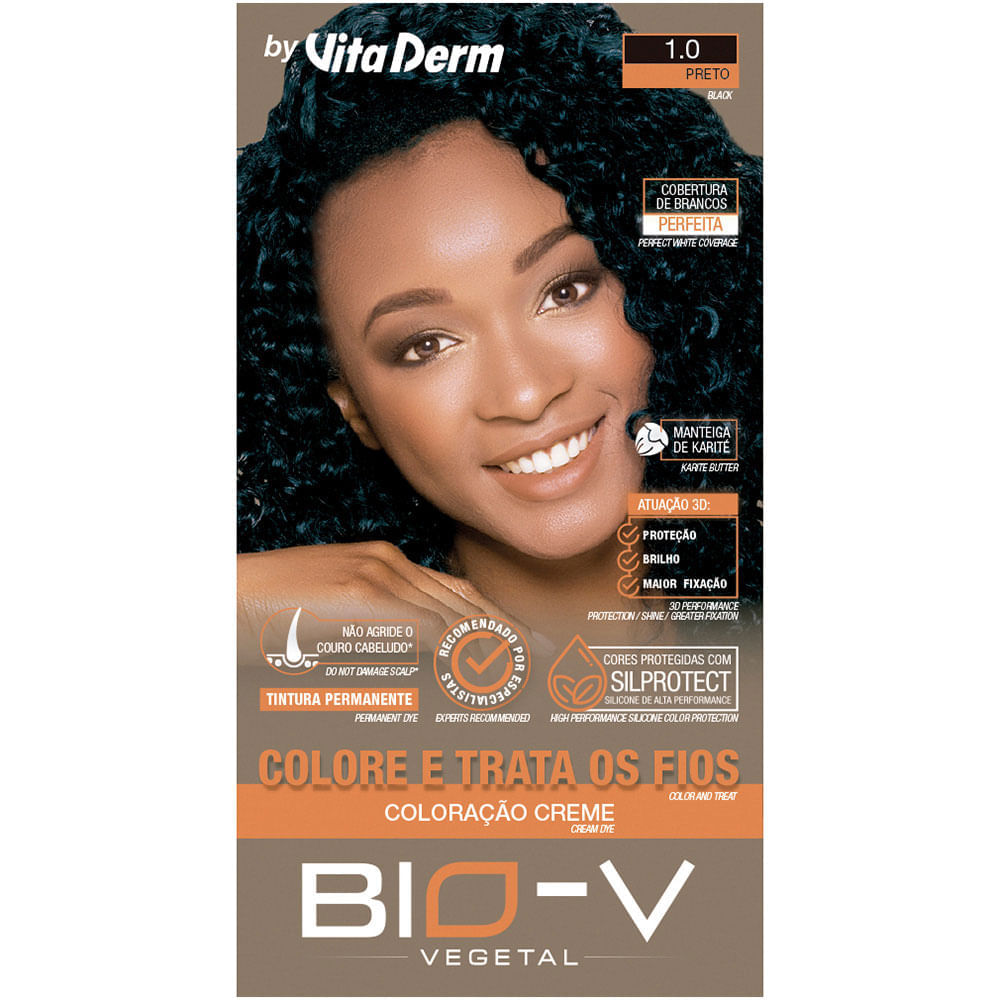 Coloração Creme Bio-V Vita Derm 1.0 Preto 60g