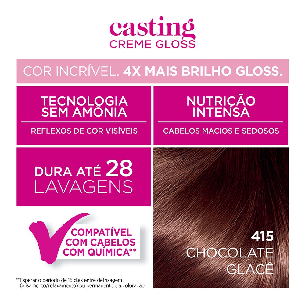 Coloração Casting Creme Gloss L'Oréal Paris 415 Chocolate Glacê