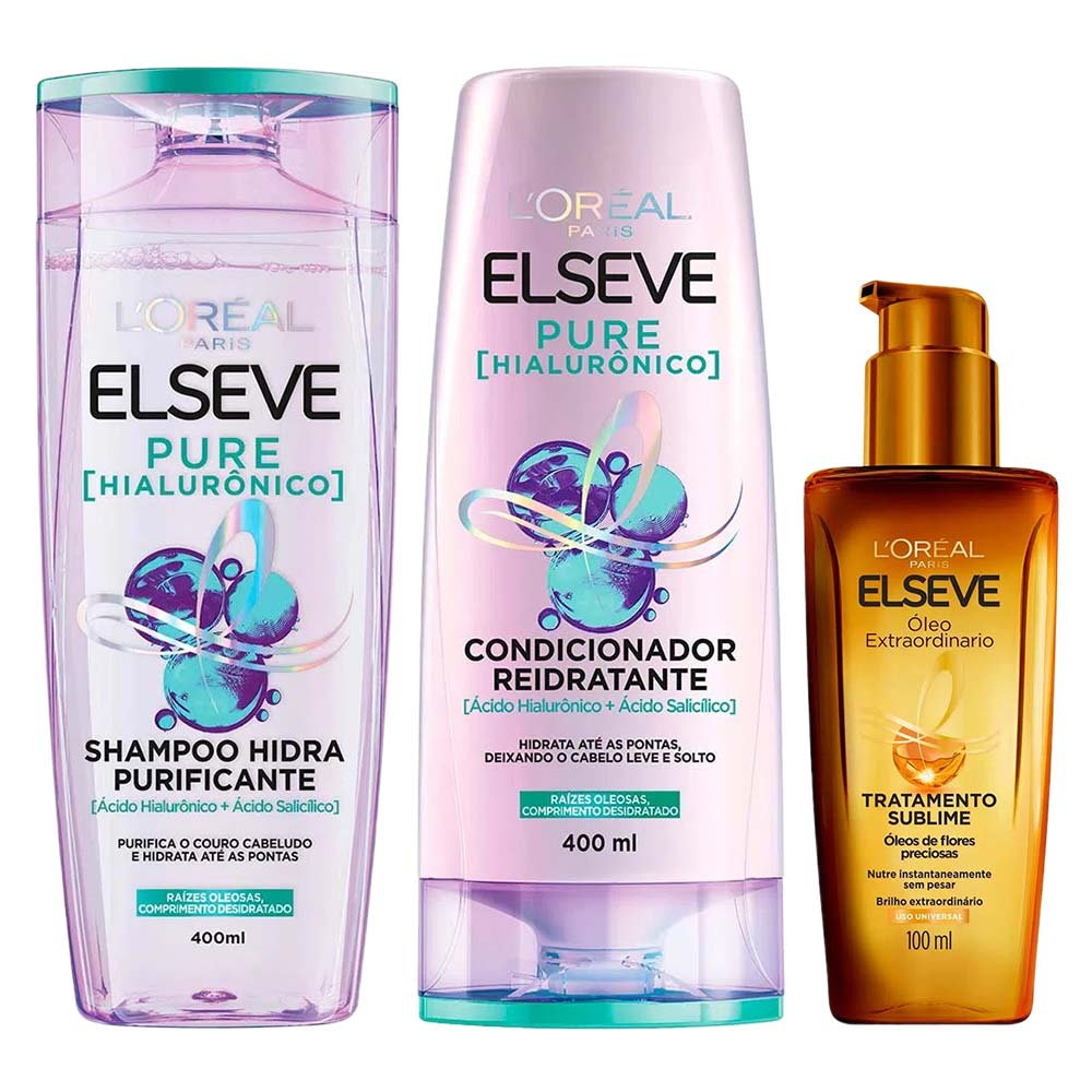 Elseve Pure Hialurônico Kit Shampoo + Condicionador + Óleo Extraordinário Kit