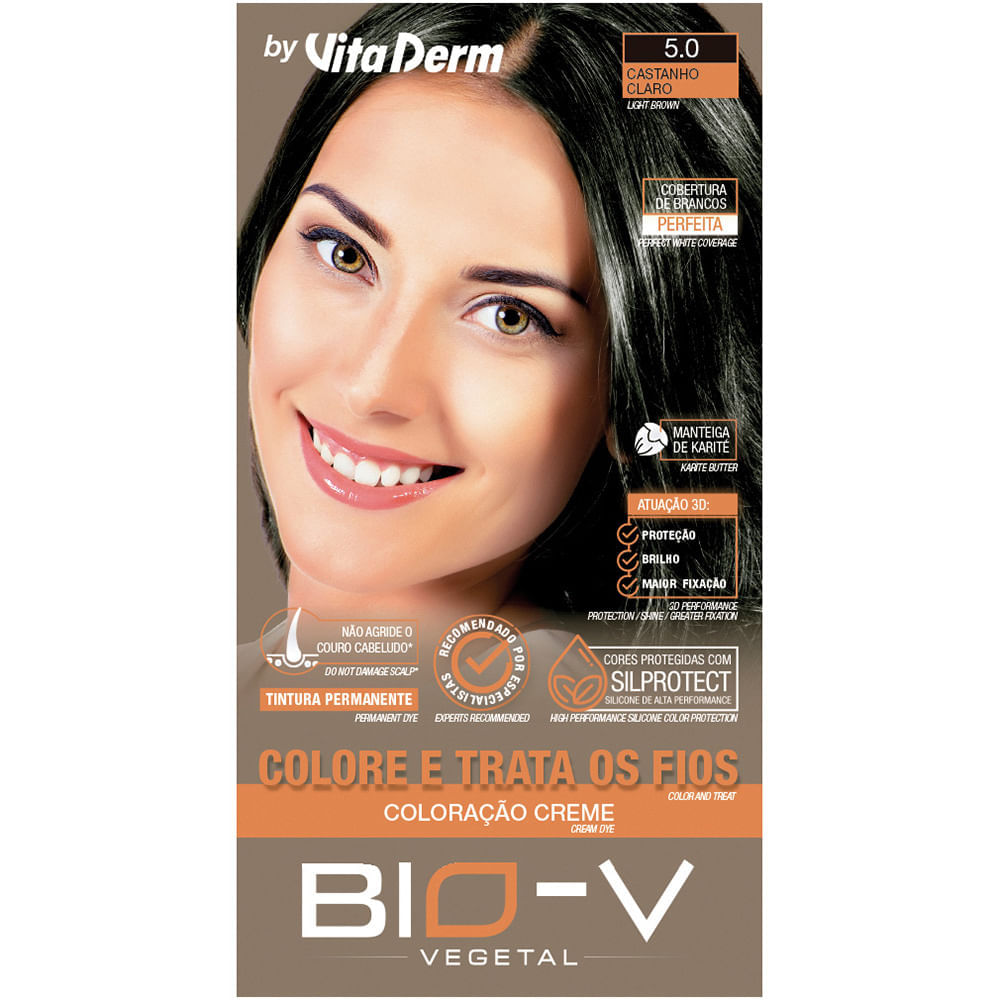 Coloração Creme Bio-V Vita Derm 5.0 Castanho Claro 60g