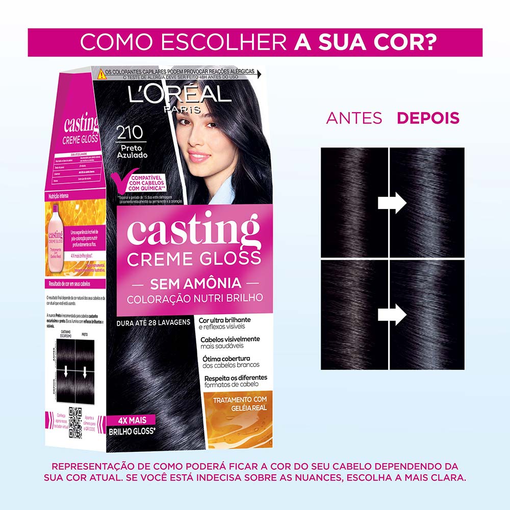 Coloração Casting Creme Gloss L'Oréal Paris 210 Preto Azulado
