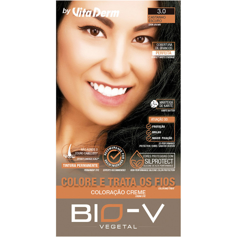Coloração Creme Bio-v Vita Derm 3.0 Castanho Escuro 60g