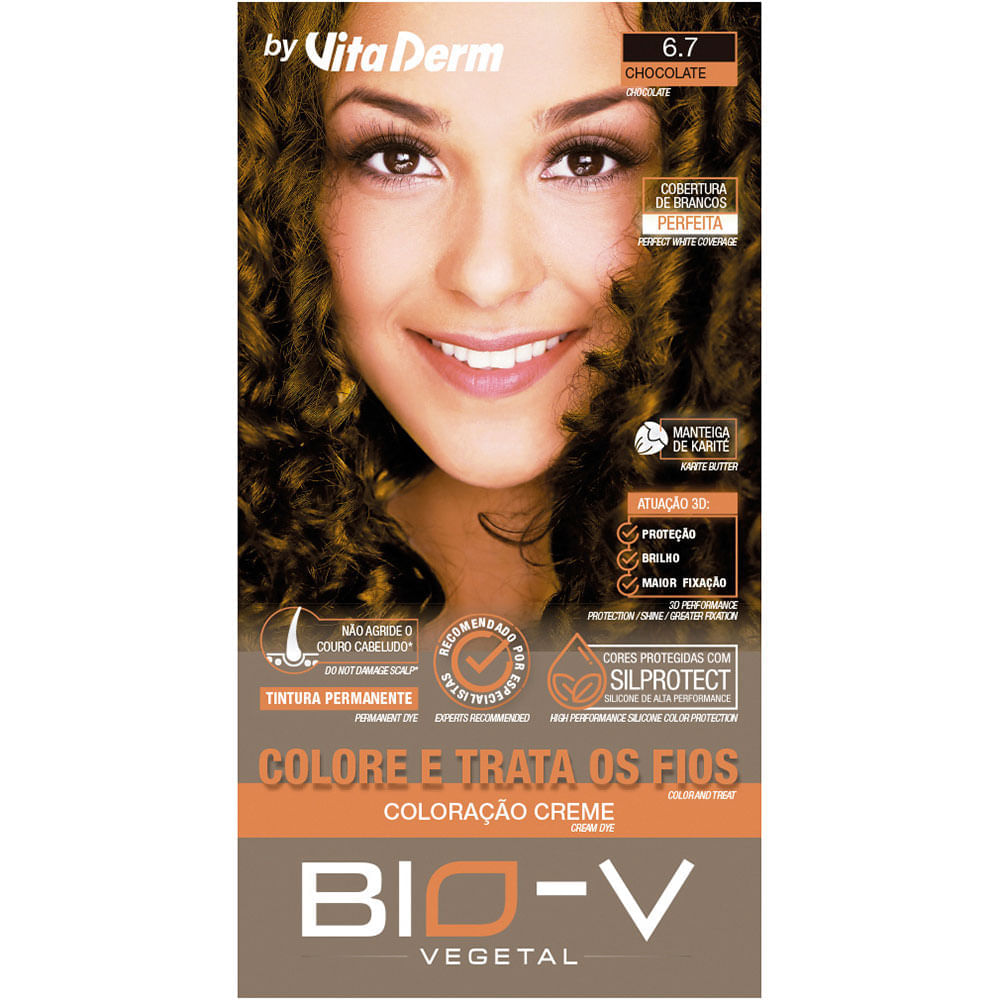 Coloração Creme Bio-V Vita Derm 6.7 Louro Escuro Marrom 60g