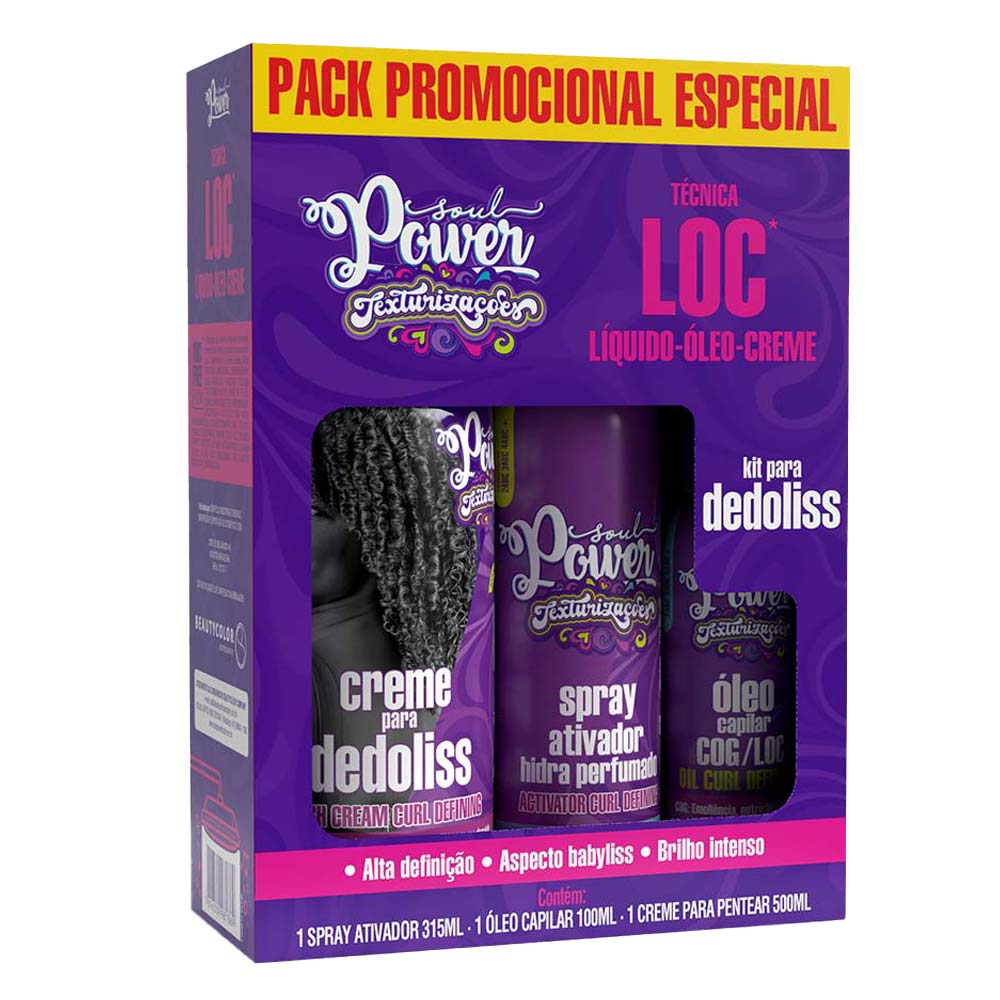 Soul Power Técnica Loc Kit Creme Para Dedoliss + Óleo Capilar + Spray Fixador