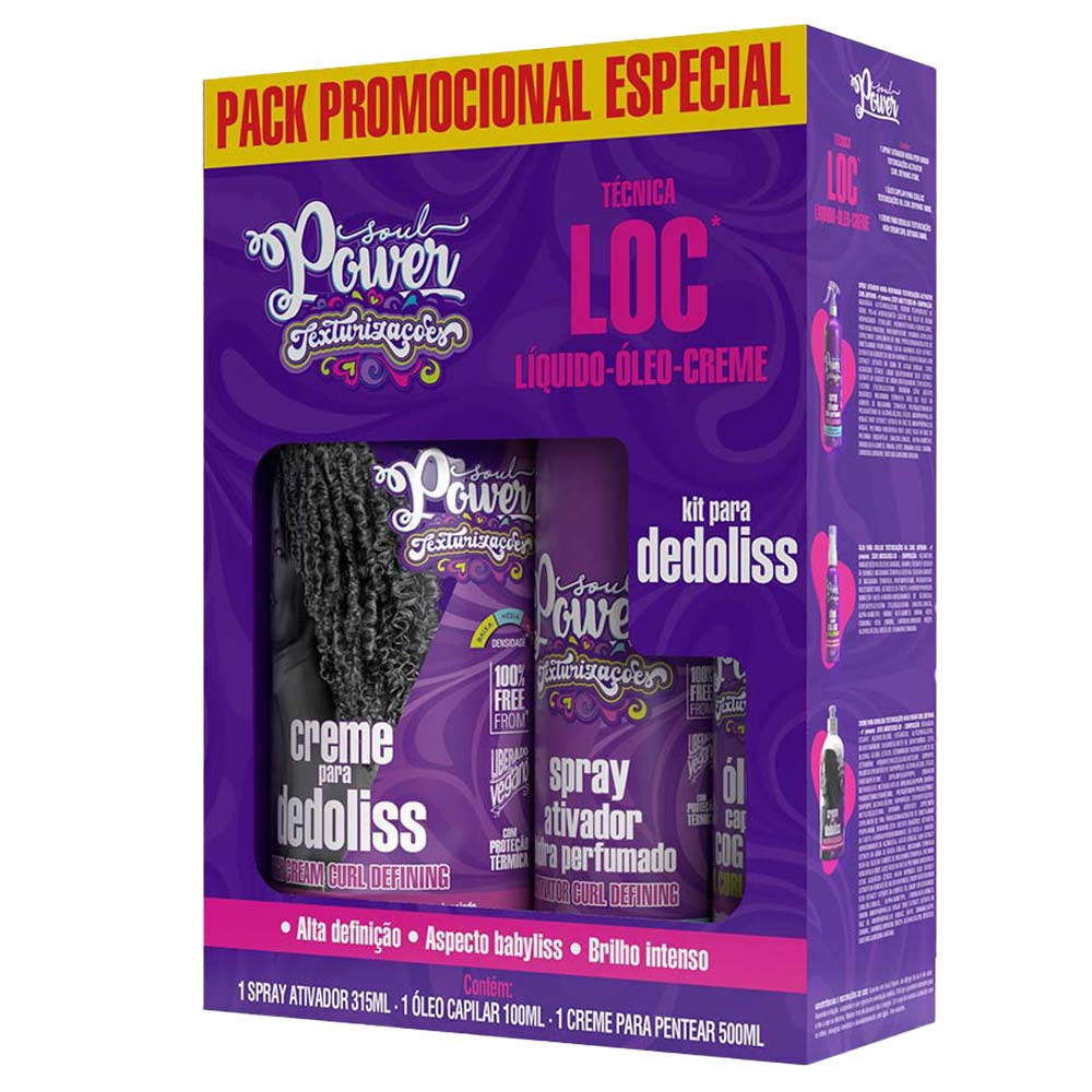 Soul Power Técnica Loc Kit Creme Para Dedoliss + Óleo Capilar + Spray Fixador