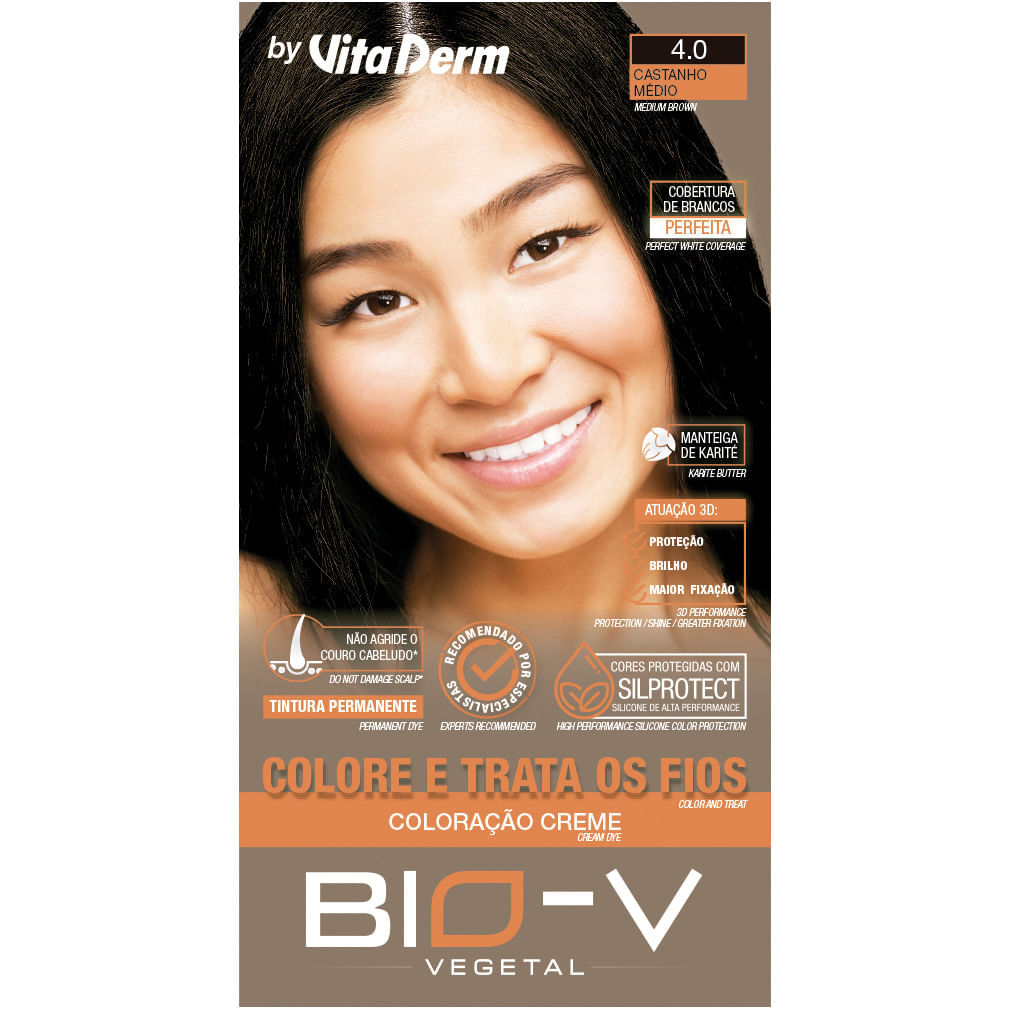 Coloração Creme Bio-V Vita Derm 4.0 Castanho Médio 60g