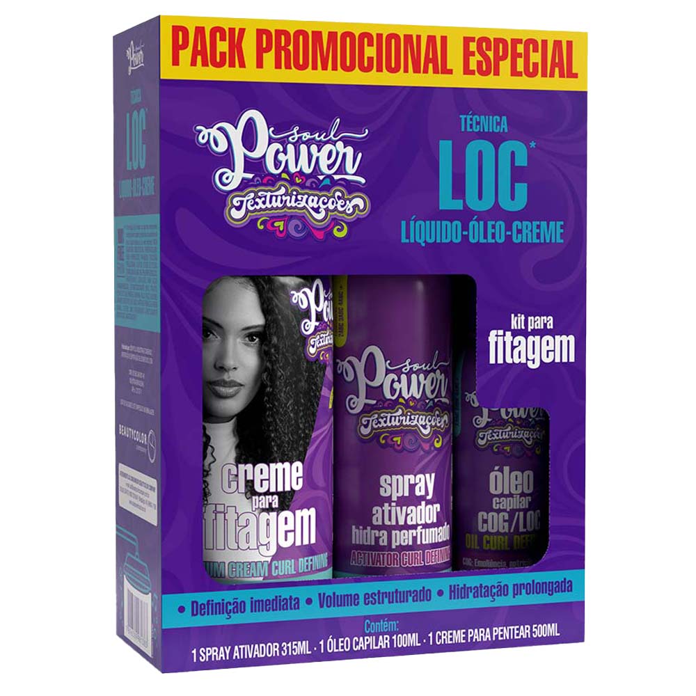 Soul Power Técnica Loc Kit Creme Para Fitagem + Óleo Capilar + Spray Fixador