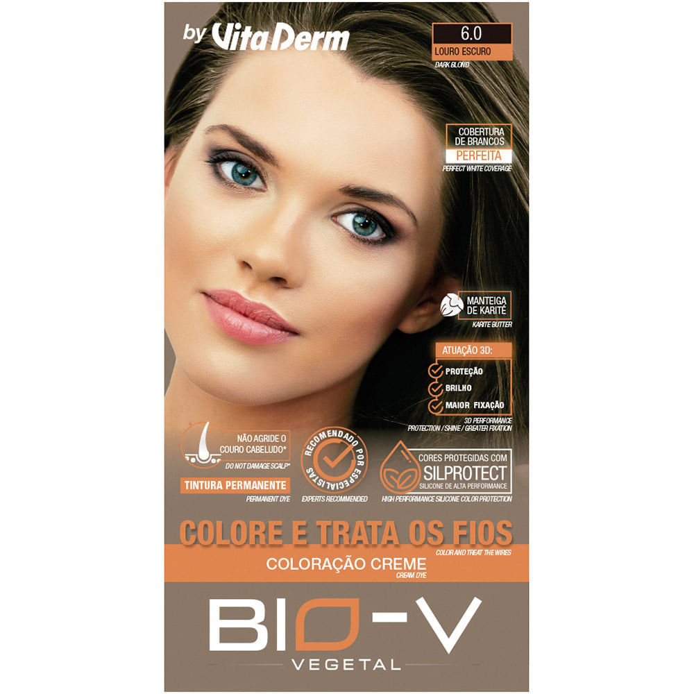 Coloração Creme Bio-v Vita Derm 6.0 Louro Escuro 60g