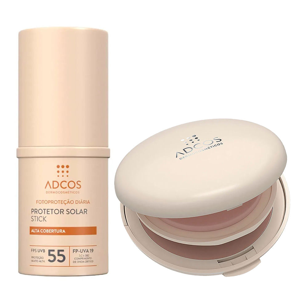 Adcos Dermocosméticos Kit Protetor Solar Pó Compacto Translúcido + Protetor Solar Stick Com Cor Nude