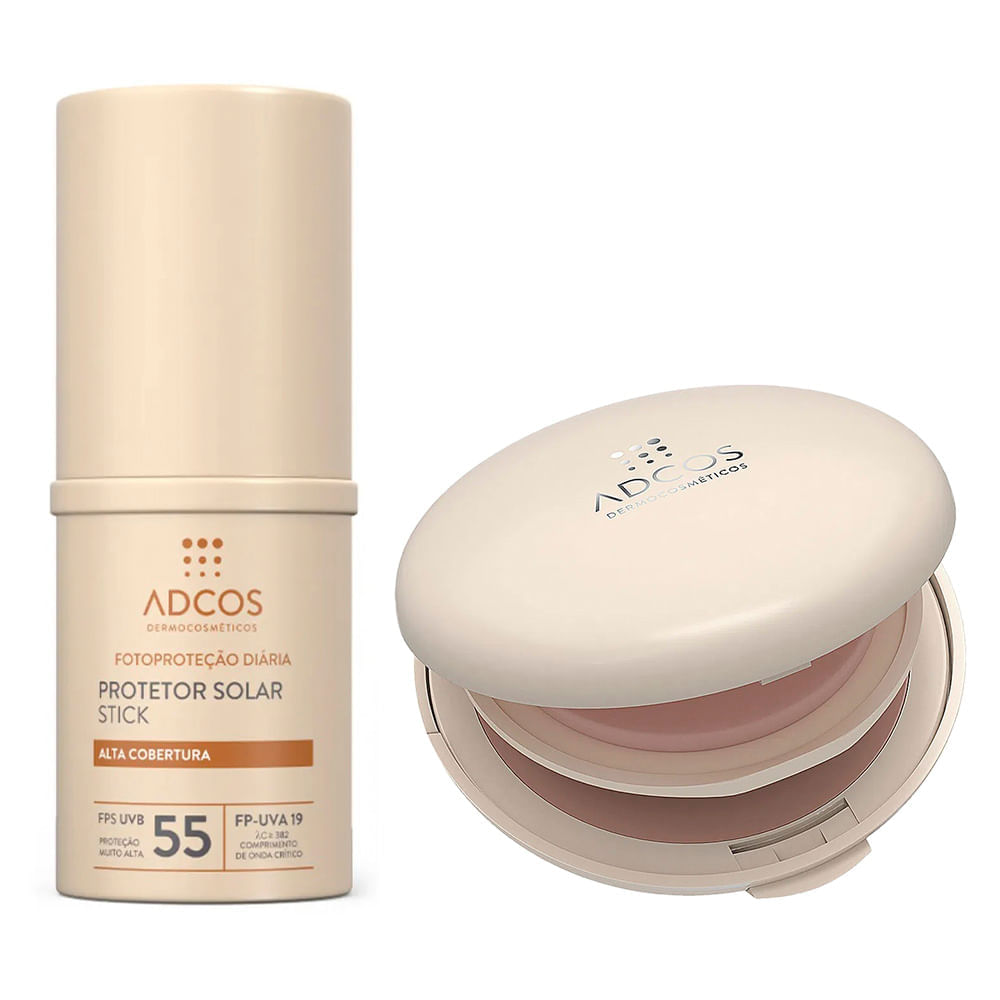 Adcos Dermocosméticos Kit Protetor Solar Pó Compacto Com Cor Beige + Protetor Solar Stick Com Cor Nude