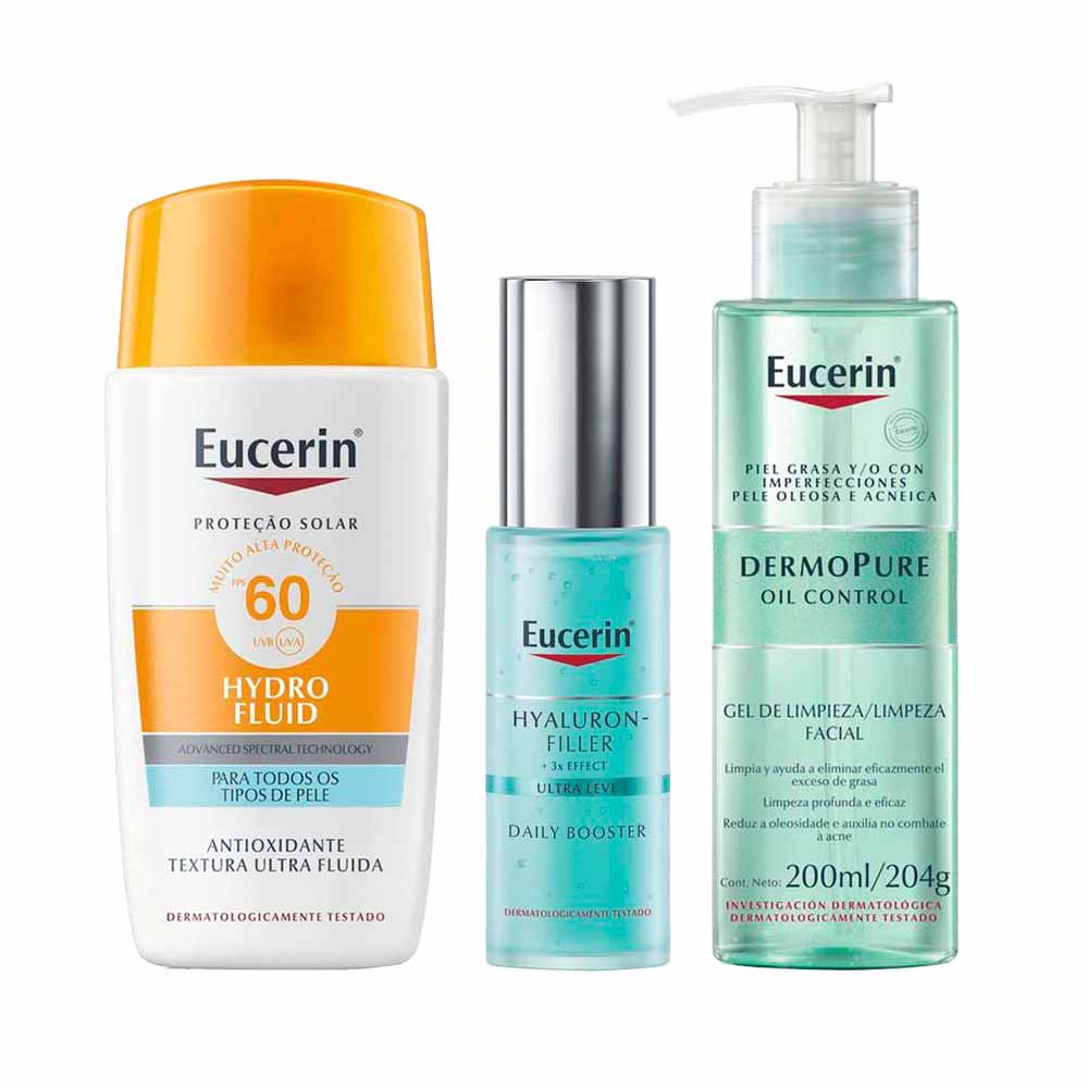 Eucerin Kit Protetor Solar + Gel Hidratante + Gel de Limpeza Facial