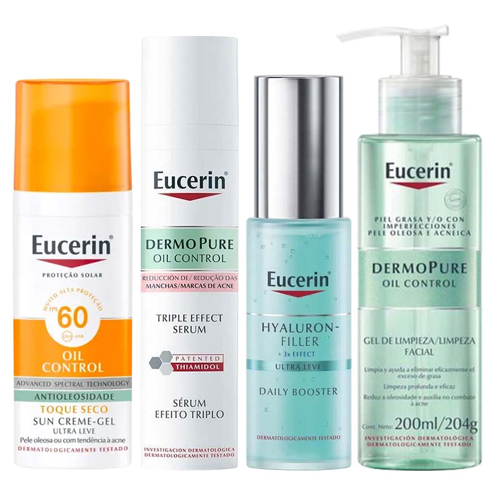 Eucerin Kit Gel de Limpeza + Sérum + Protetor Solar Facial + Gel Hidratante para Pele Mista à Oleosa