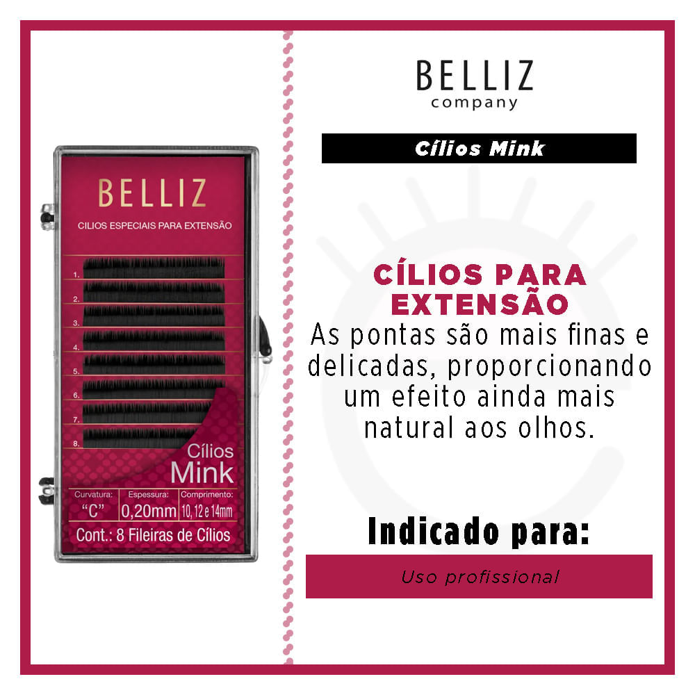 Cílios para Alongamento Belliz - Mink C 020 Mix